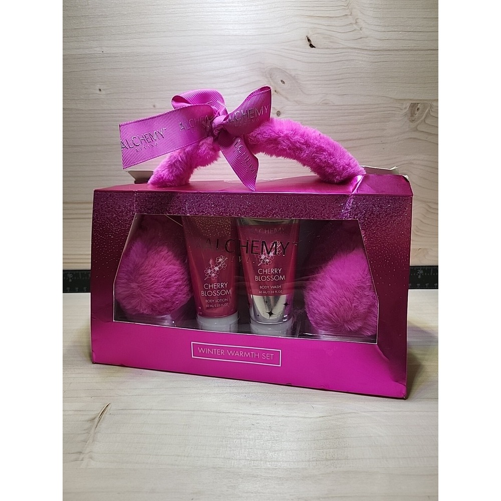 Alchemy Living Winter Warmth 3pc Set Cherry Blossom Lotion Wash Pink Earmuffs